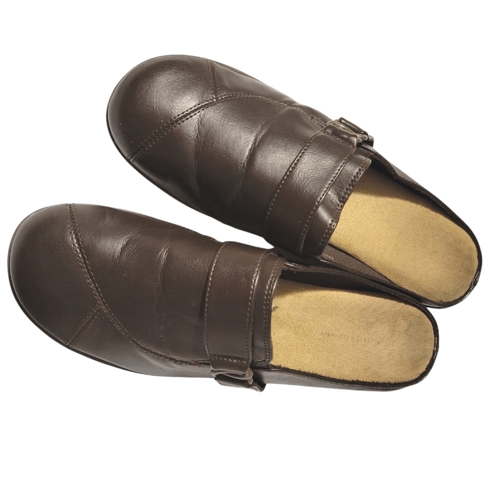 Comfort Plus by Predictions Brown Faux Leather Slip-on Mule Shoes Size 7…